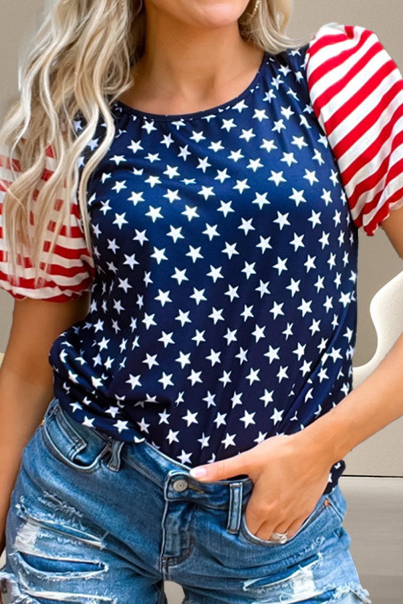 American Free Flag Puff Sleeve Blouse Blouses Blouses Fashion Bravada