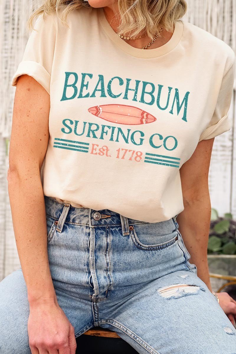 Beach Bum Surfing Co Vintage Graphic T Shirt T - Shirts Graphics Fashion Bravada