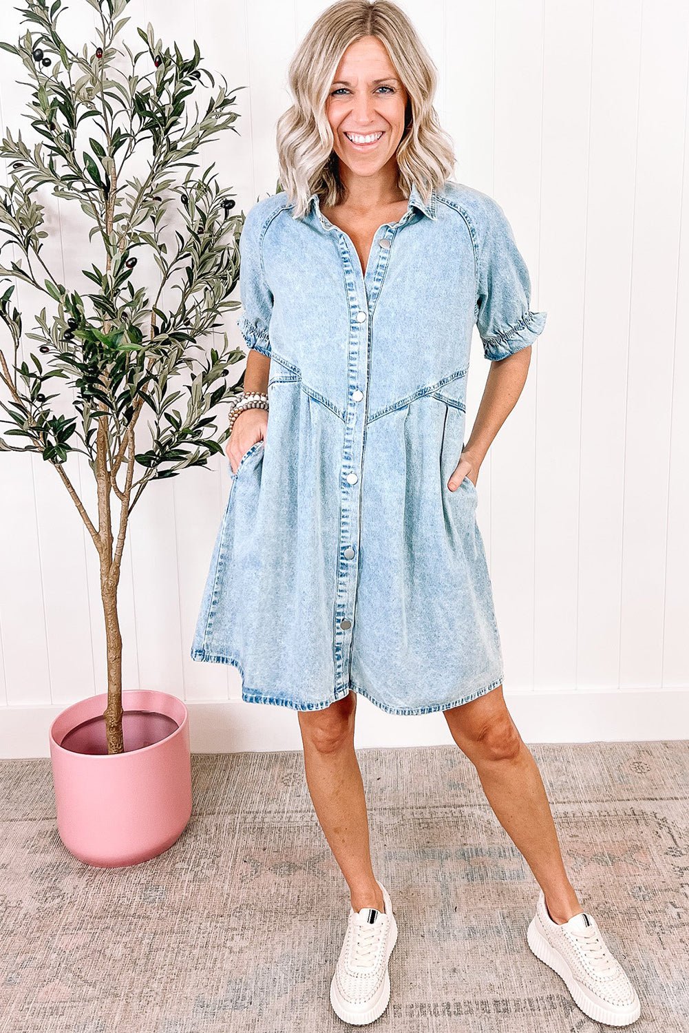 Beau Blue Mineral Wash Denim Dress Dresses/Mini Dresses Best In Stock Bravada Fashion