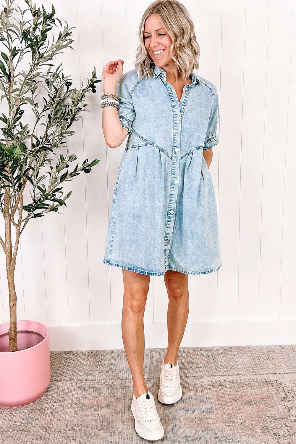 Beau Blue Mineral Wash Denim Dress Dresses/Mini Dresses Best In Stock Bravada Fashion