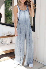 Beau Blue Wide Leg Denim Overall Bottoms/Jumpsuits & Rompers Best In Stock Bravada Boutique