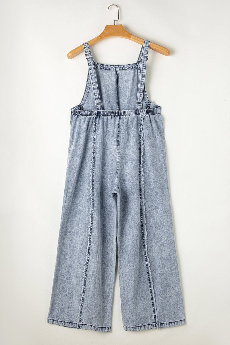 Beau Blue Wide Leg Denim Overall Bottoms/Jumpsuits & Rompers Best In Stock Bravada Boutique