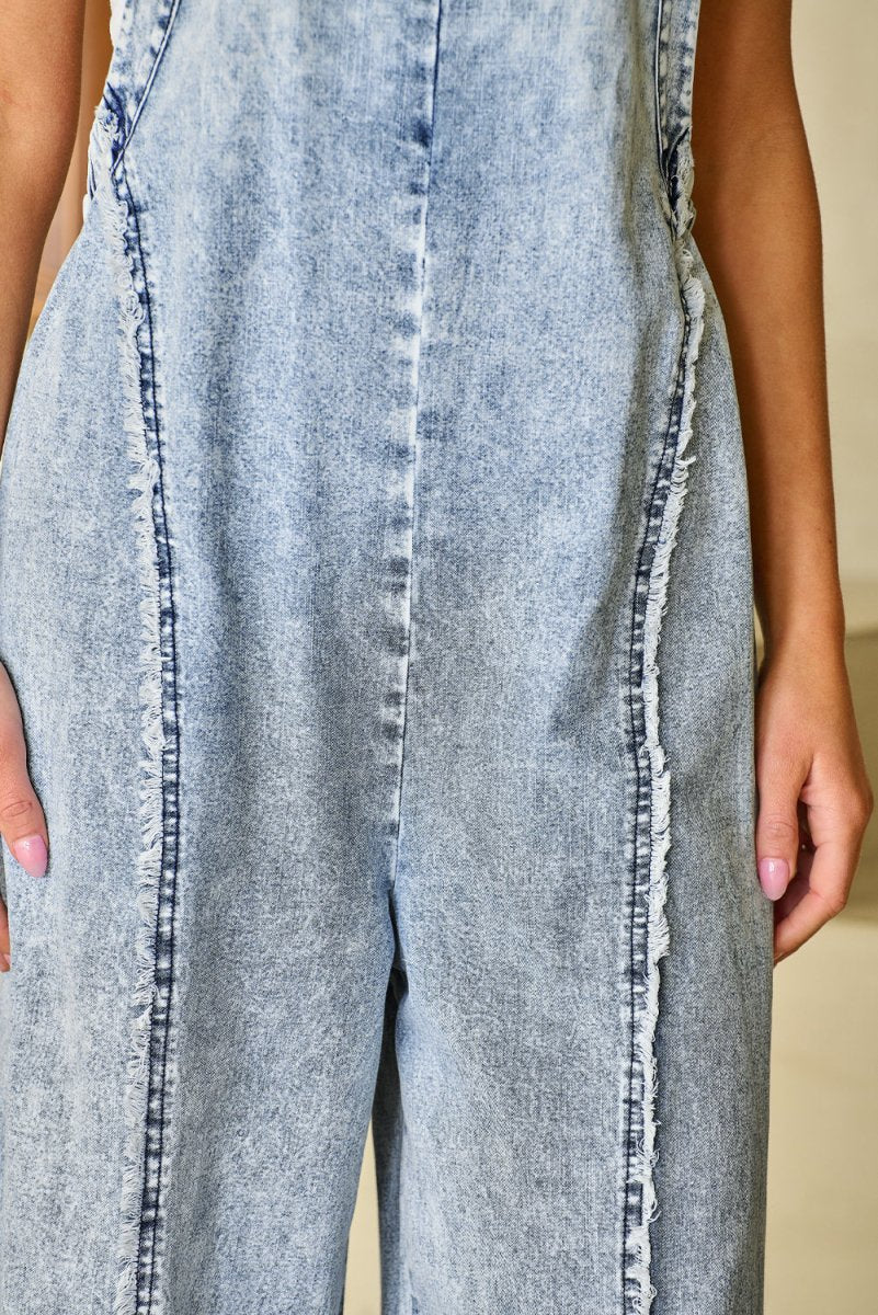 Beau Blue Wide Leg Denim Overall Bottoms/Jumpsuits & Rompers Best In Stock Bravada Boutique