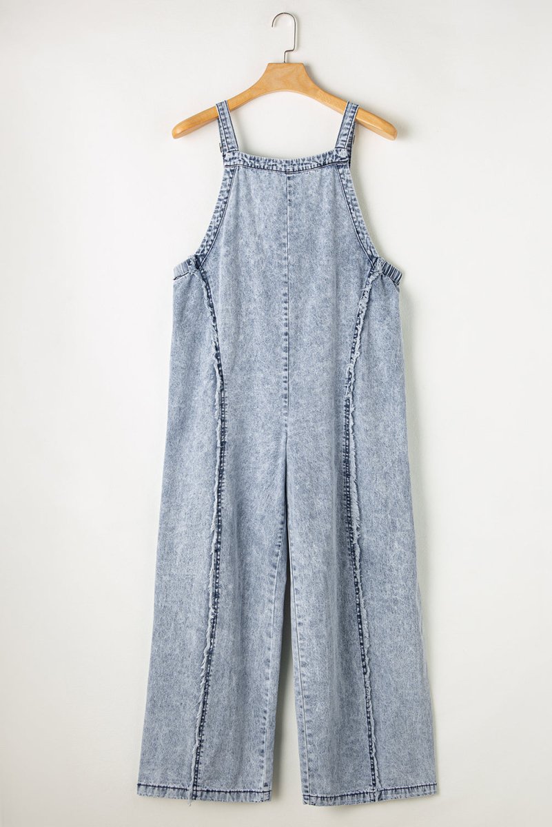 Beau Blue Wide Leg Denim Overall Bottoms/Jumpsuits & Rompers Best In Stock Bravada Boutique