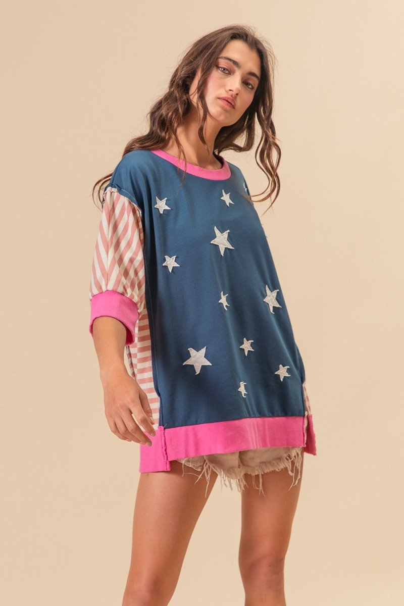 BiBi US Flag Color Block T - Shirt T - Shirts BiBi Fashion Bravada