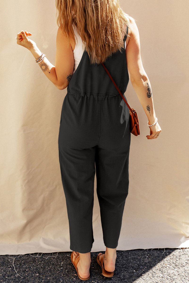 Black Drawstring Overalls Bottoms/Jumpsuits & Rompers Best In Stock Bravada Boutique