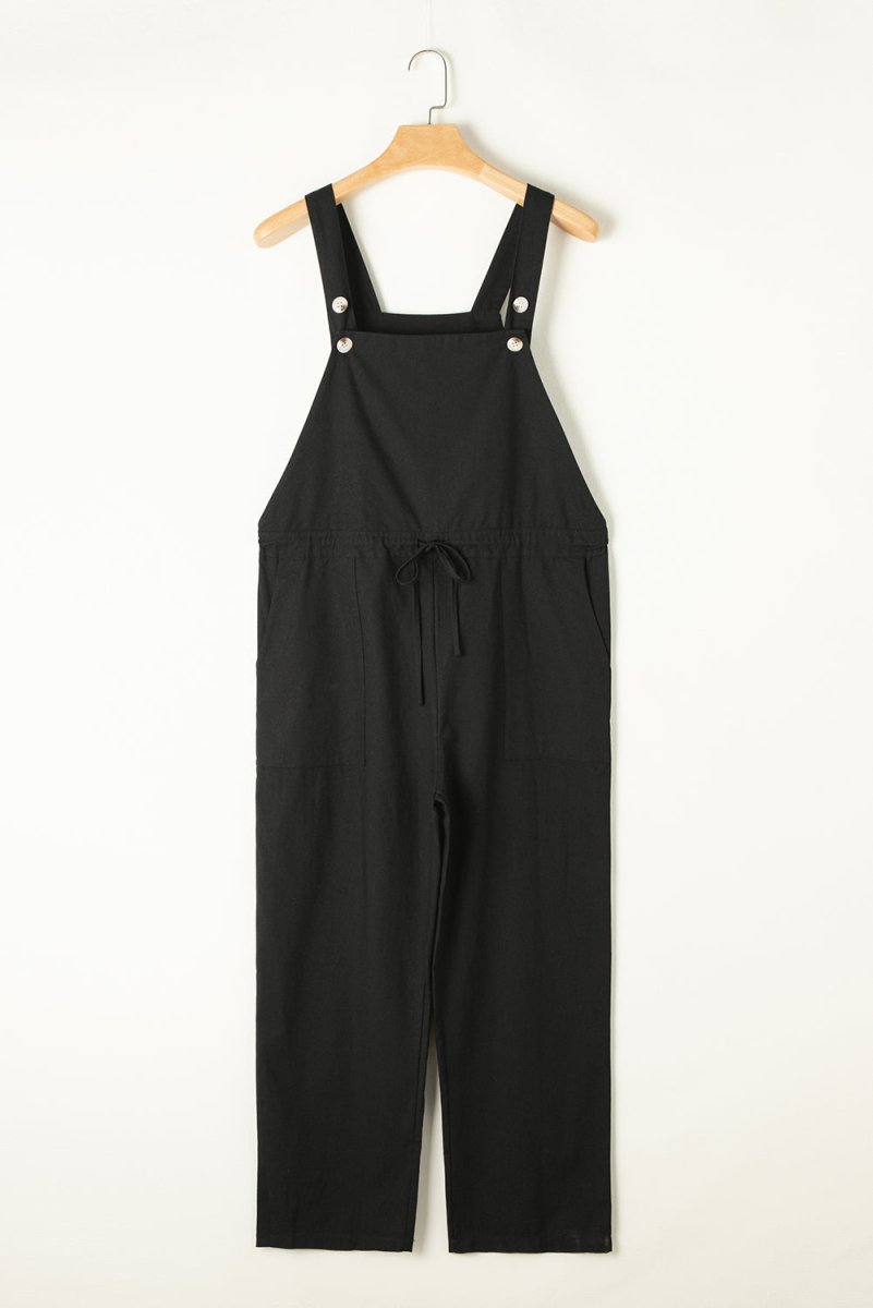 Black Drawstring Overalls Bottoms/Jumpsuits & Rompers Best In Stock Bravada Boutique