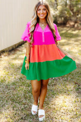 Bravada Colorful Tiered Puff Sleeve Dress Dresses/Mini Dresses casual dresses Bravada Fashion