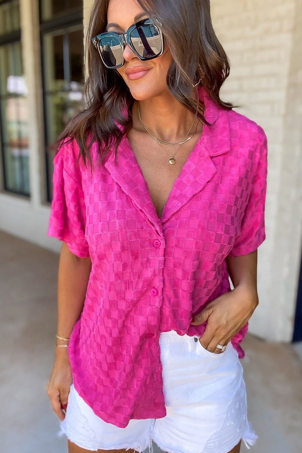 Bright Pink Love Yourself Checkered Shirt - Bravada Tops/Blouses & Shirts Channel0 Bravada Fashion