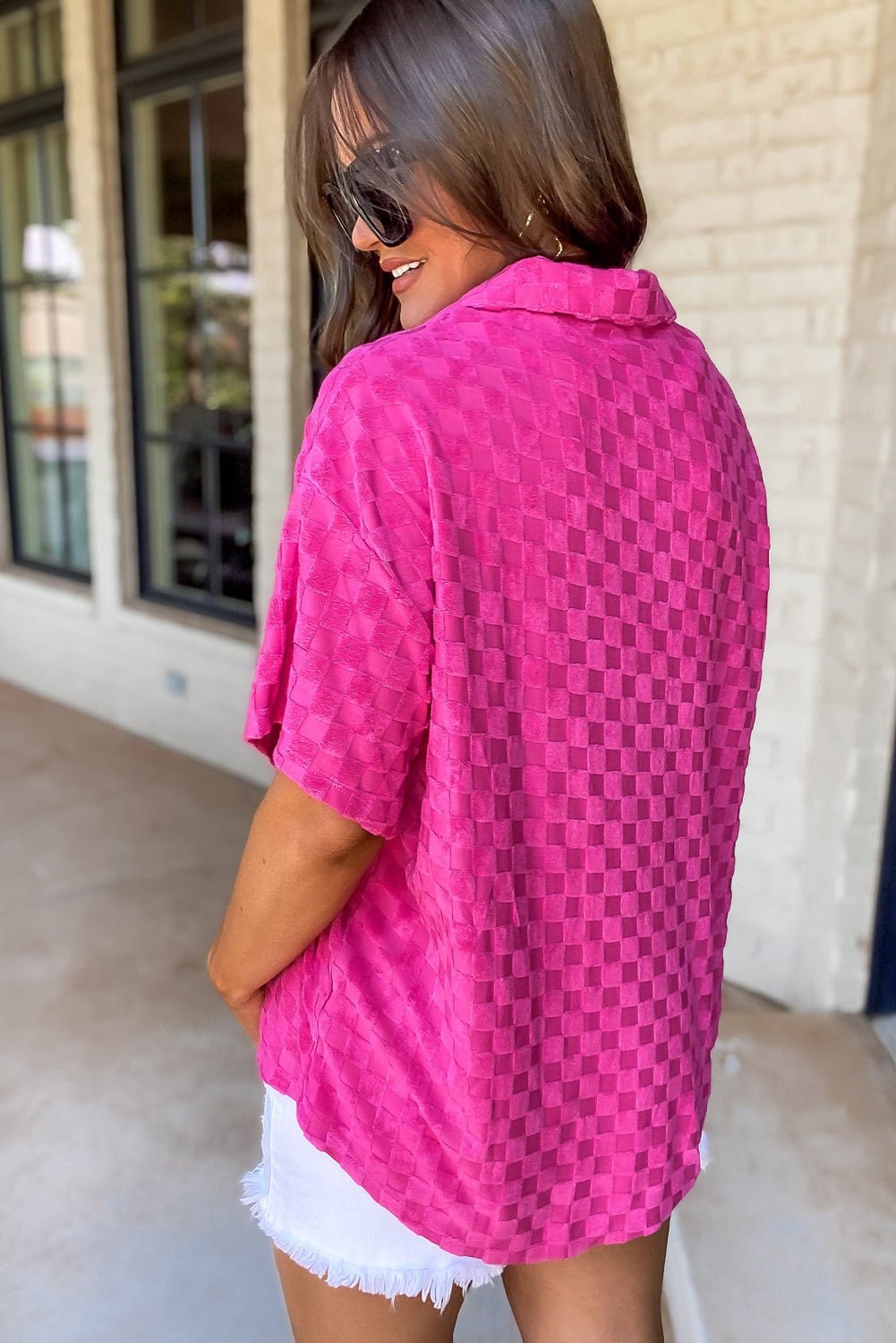 Bright Pink Love Yourself Checkered Shirt - Bravada Tops/Blouses & Shirts Channel0 Bravada Fashion