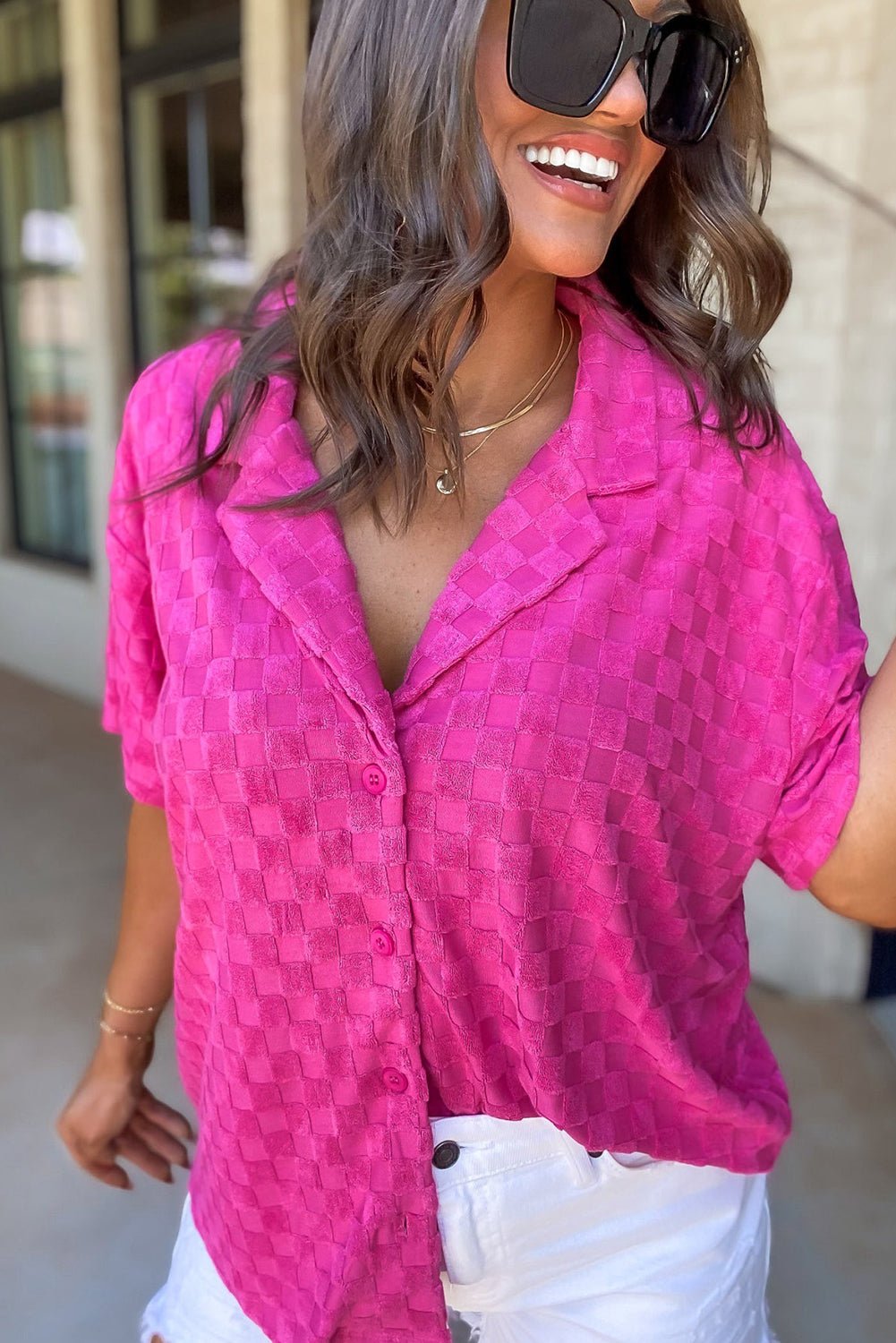 Bright Pink Love Yourself Checkered Shirt - Bravada Tops/Blouses & Shirts Channel0 Bravada Fashion