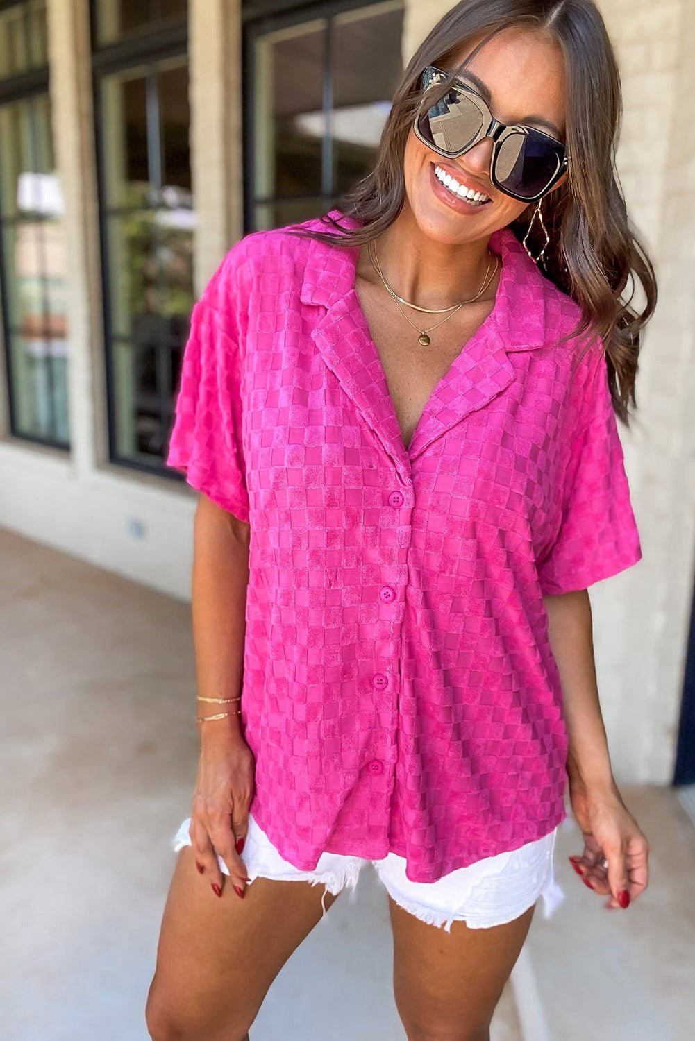 Bright Pink Love Yourself Checkered Shirt - Bravada Tops/Blouses & Shirts Channel0 Bravada Fashion