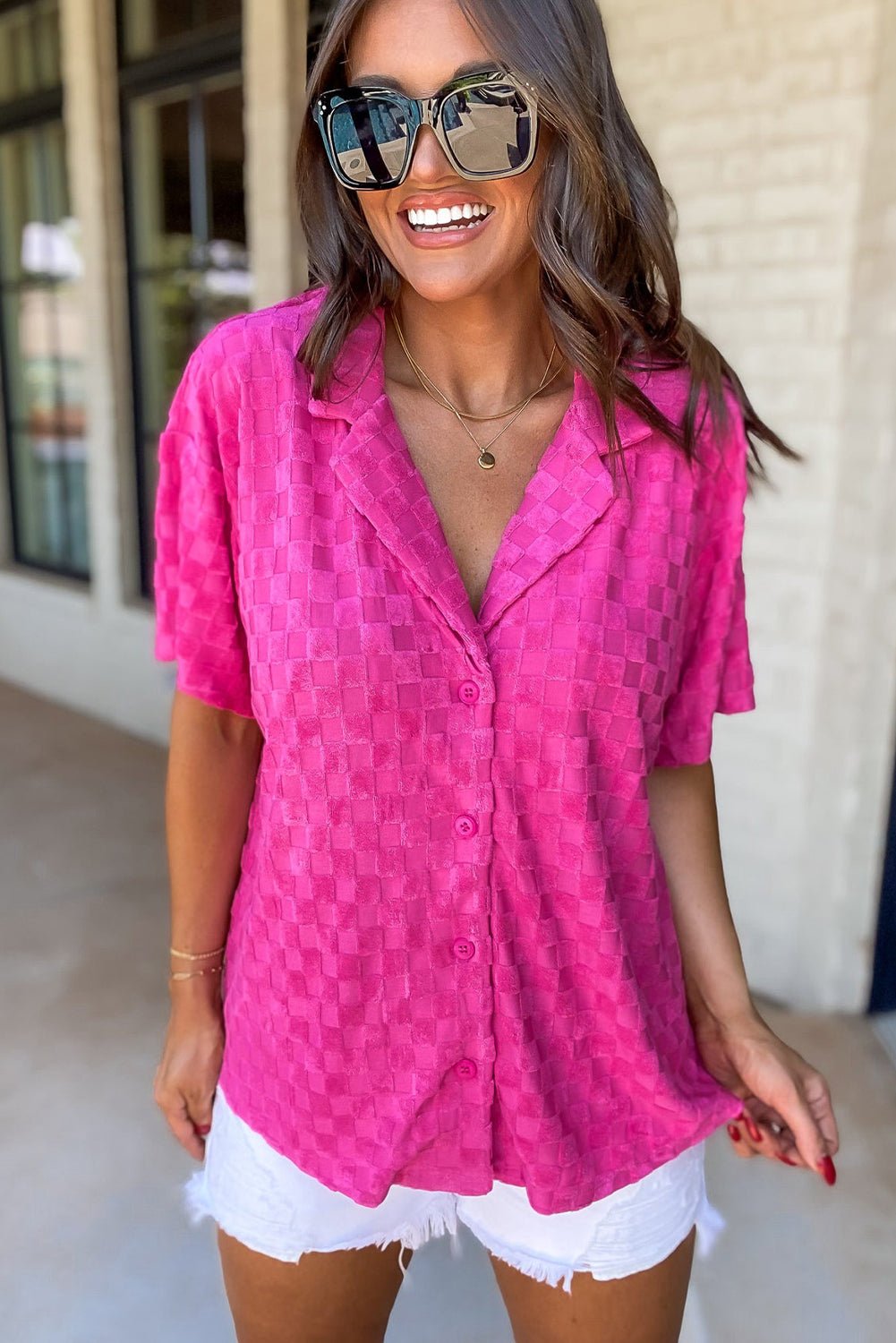 Bright Pink Love Yourself Checkered Shirt - Bravada Tops/Blouses & Shirts Channel0 Bravada Fashion