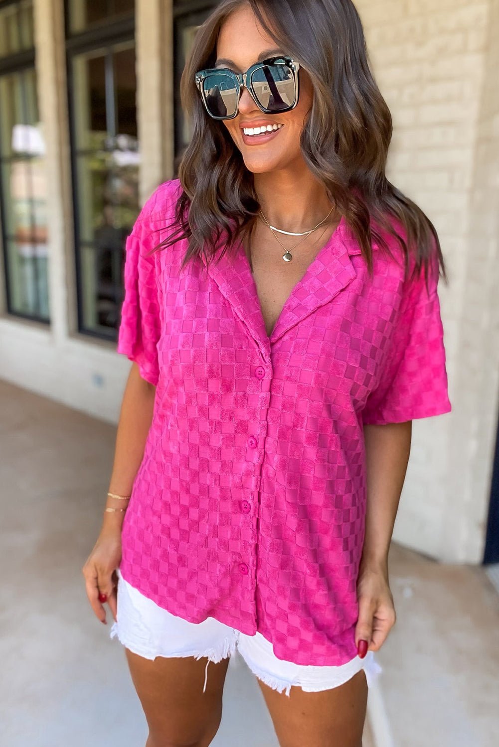 Bright Pink Love Yourself Checkered Shirt - Bravada Tops/Blouses & Shirts Channel0 Bravada Fashion