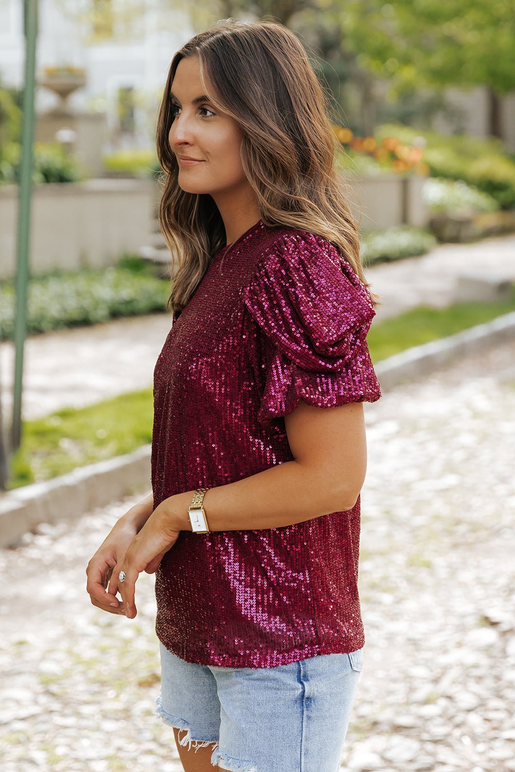 Burgundy Glitter Sequin Blouse Tops/Blouses & Shirts blouses Bravada Fashion