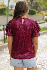 Burgundy Glitter Sequin Blouse Tops/Blouses & Shirts blouses Bravada Fashion