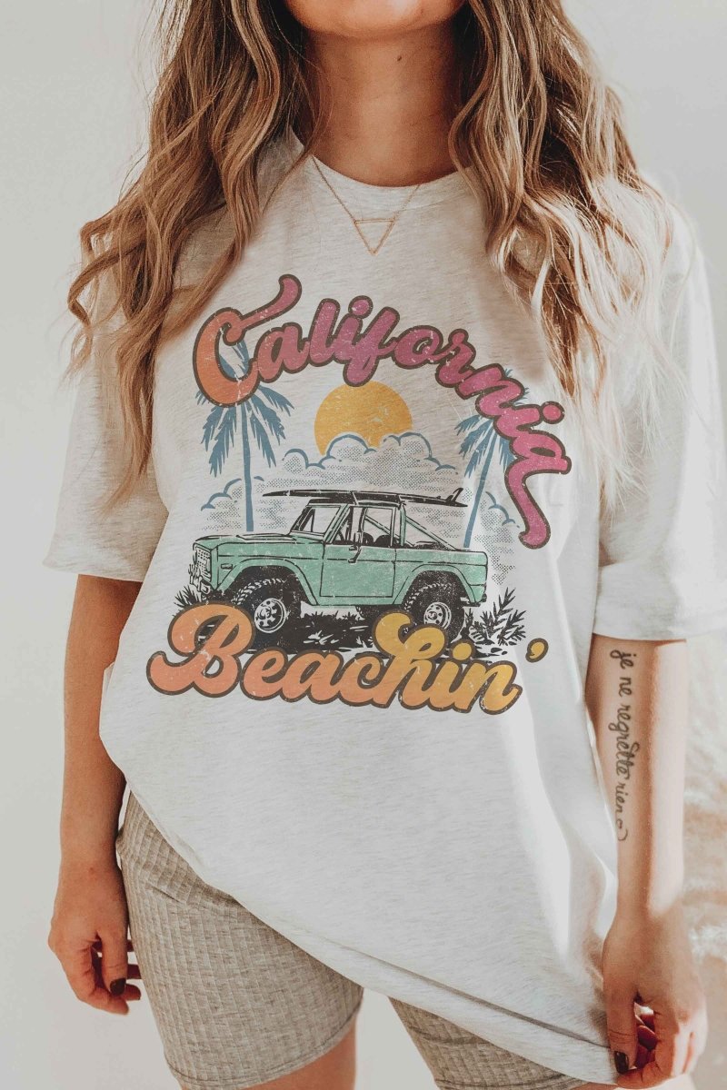 CALIFORNIA BEACHIN' GRAPHIC T - SHIRT T - Shirts Cotton Fashion Bravada