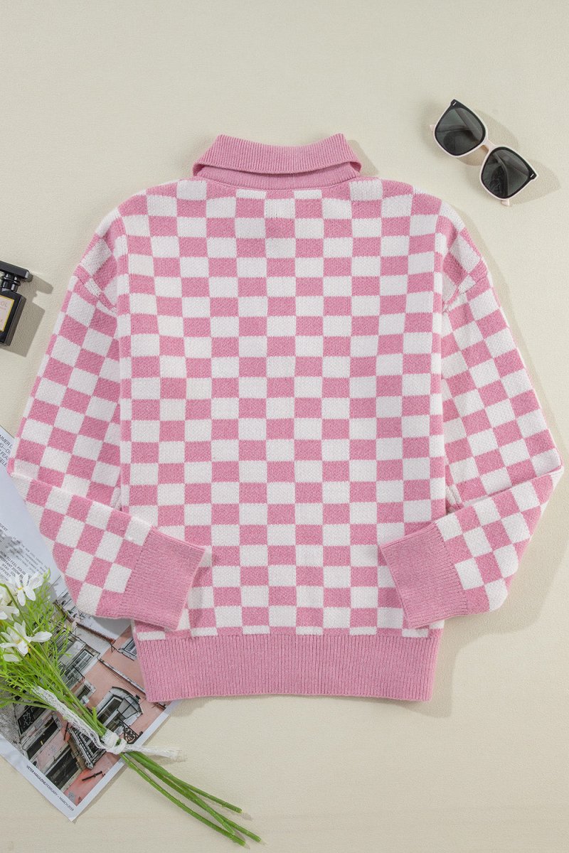 Checkered Dropped Shoulder Sweater Sweaters Sweaters Fashion Bravada