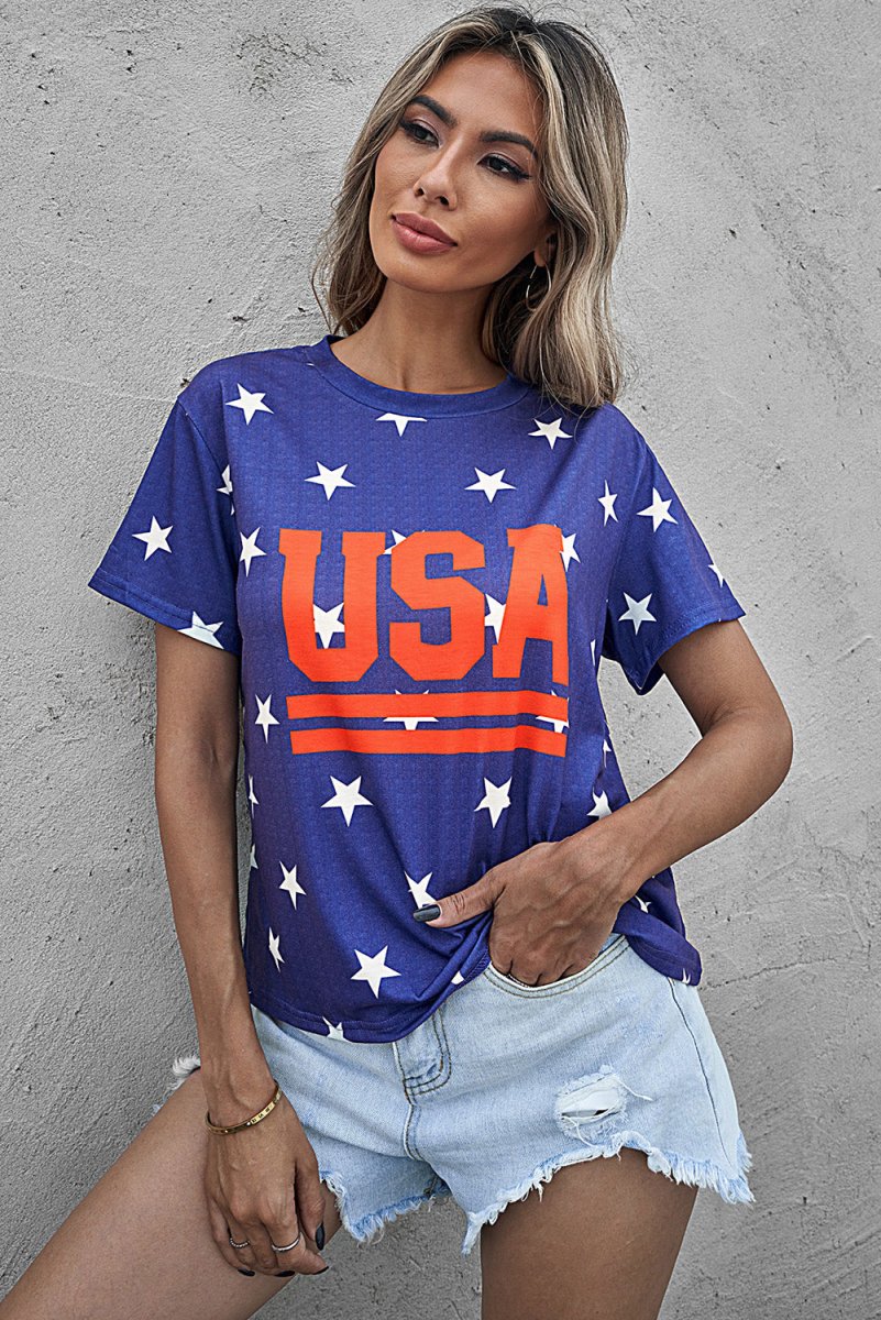 Free USA Star Print Women's T - Shirt T - Shirts Ship From Overseas Fashion Bravada