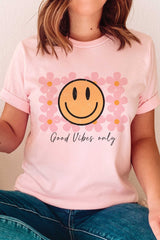 Happy Face Daisies Graphic T - shirt T - Shirts Cotton Fashion Bravada