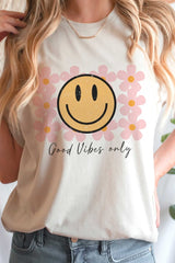 Happy Face Daisies Graphic T - shirt T - Shirts Cotton Fashion Bravada