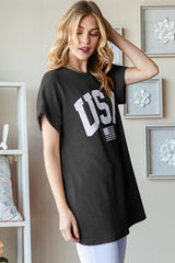 Heimish USA Graphic Short Sleeve Ribbed Top T - Shirts Graphics Fashion Bravada