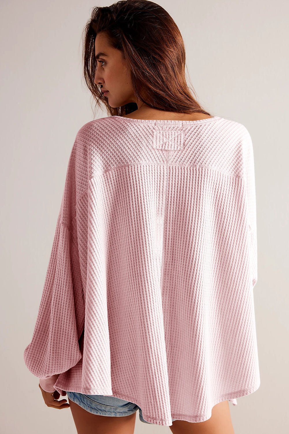 Light Pink Waffle Drop Shoulder Blouse Tops/Blouses & Shirts Best Sellers Bravada Boutique