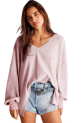 Light Pink Waffle Drop Shoulder Blouse Tops/Blouses & Shirts Best Sellers Bravada Boutique