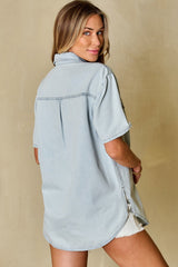 Mist Blue Vintage Hem Shirt Tops/Blouses & Shirts Channel0 Bravada Fashion