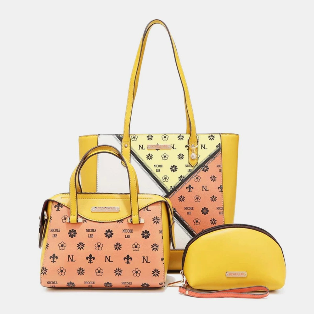 Nicole Lee USA 3-Piece Color Block Handbag Set Bags Bags Fashion Bravada
