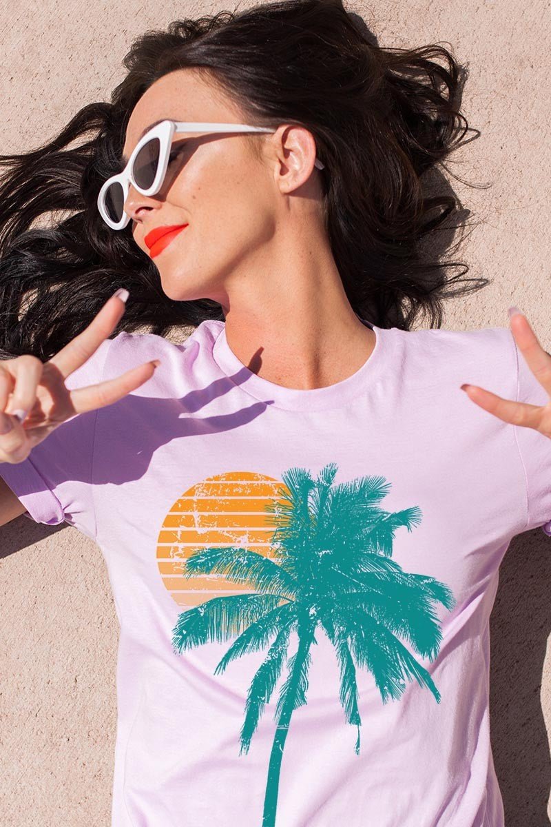 Palm Tree & Sunset Graphic T Shirts Graphics Fashion Bravada