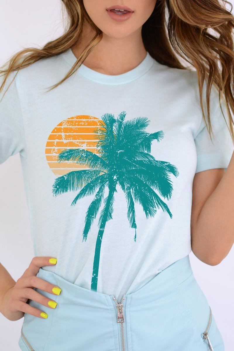 Palm Tree & Sunset Graphic T Shirts Graphics Fashion Bravada