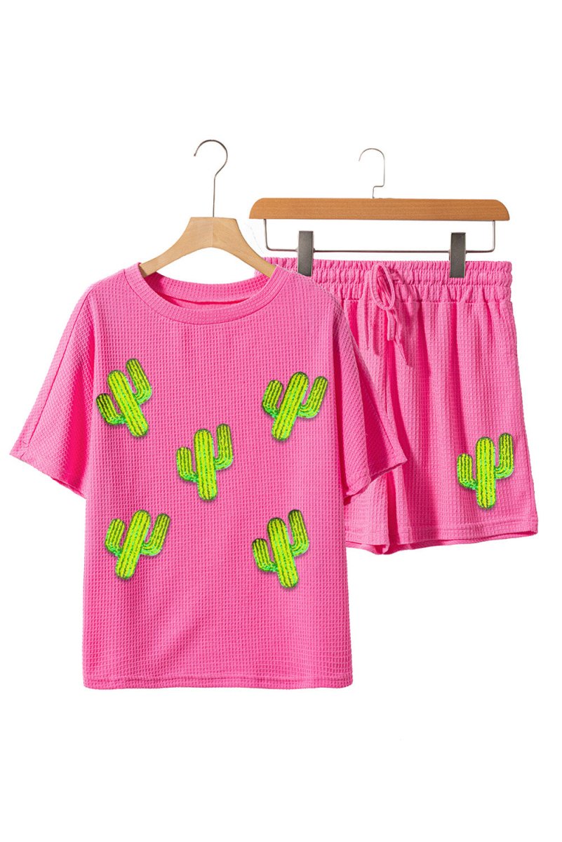 Party Cactus Round Neck Top and Shorts Set Sets Printed Fashion Bravada