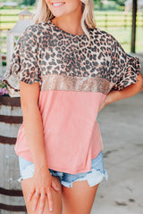 Pink Leopard Sequin Top Tops/Tops & Tees New Bravada Fashion