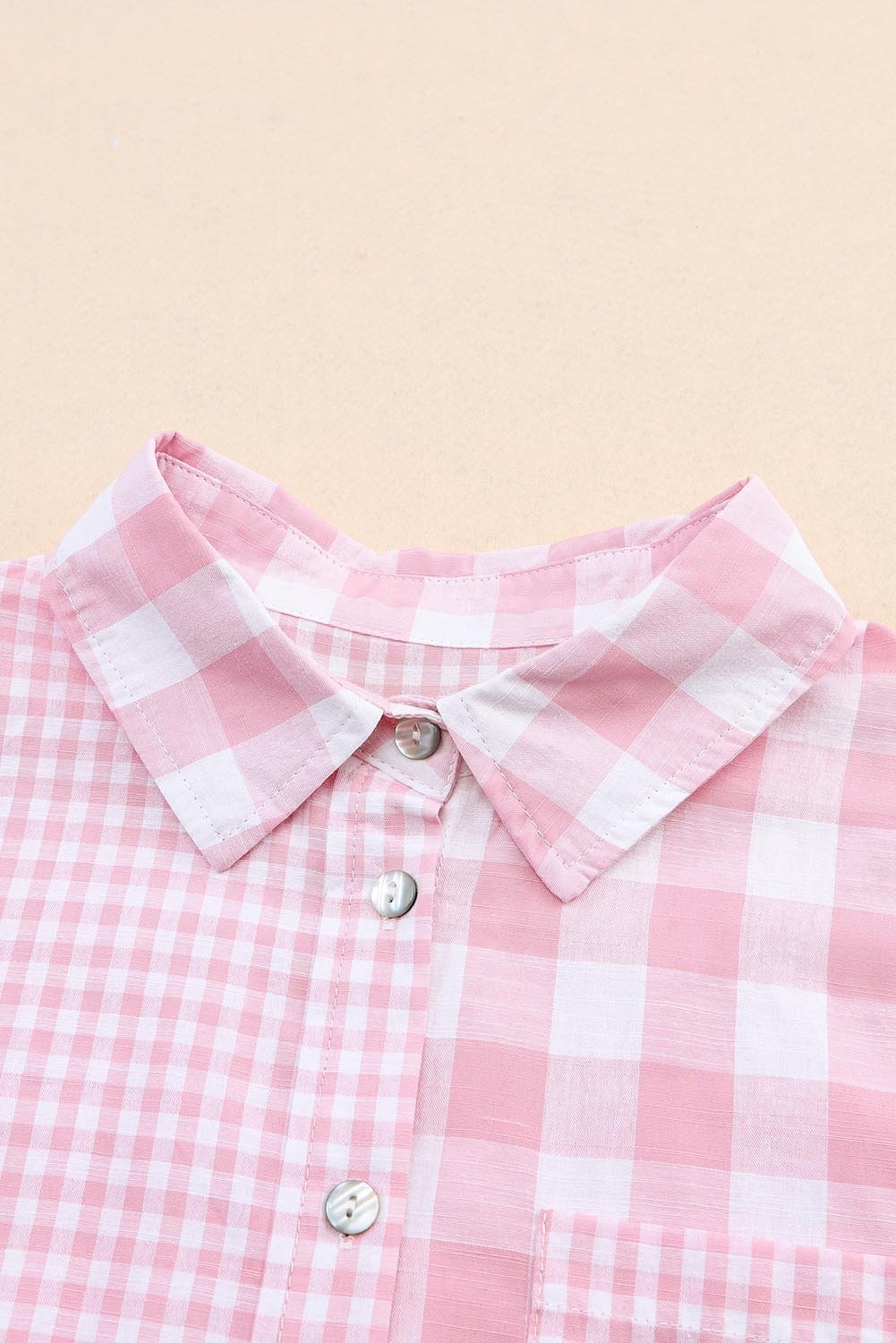 Pink Mix Checked Button Up Shirt Tops/Blouses & Shirts Color Pink Bravada Fashion