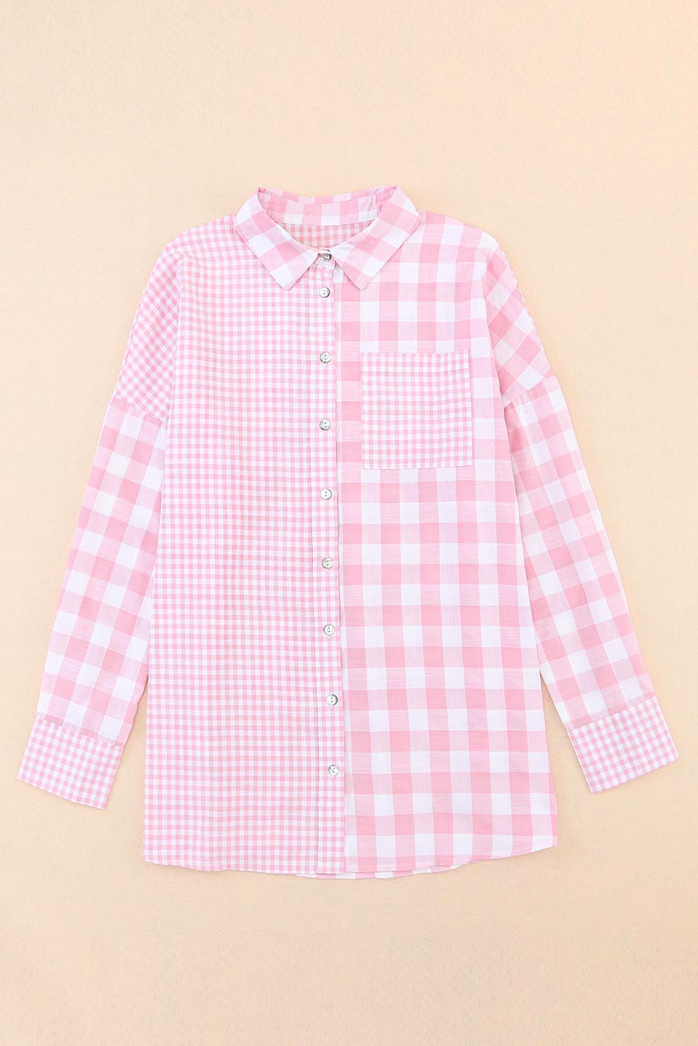 Pink Mix Checked Button Up Shirt Tops/Blouses & Shirts Color Pink Bravada Fashion