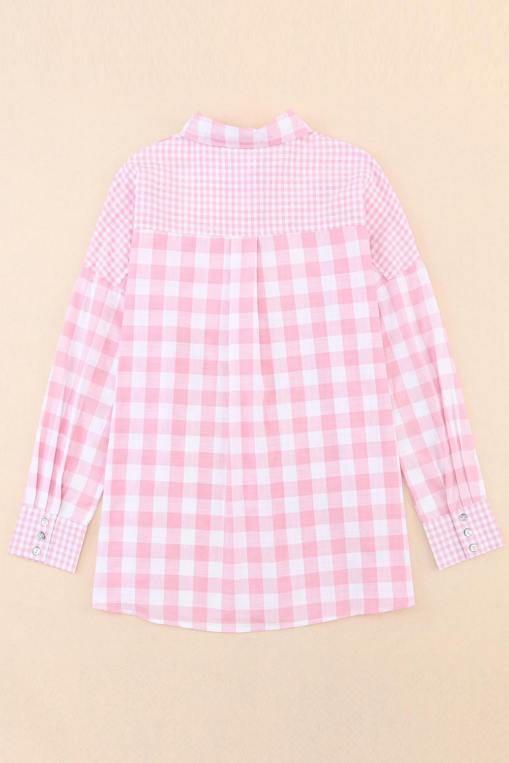 Pink Mix Checked Button Up Shirt Tops/Blouses & Shirts Color Pink Bravada Fashion