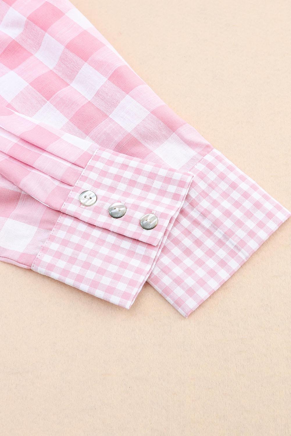 Pink Mix Checked Button Up Shirt Tops/Blouses & Shirts Color Pink Bravada Fashion