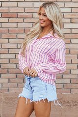 Pink Stripe Chest Pocket Casual Shirt Tops/Blouses & Shirts Best In Stock Bravada Fashion