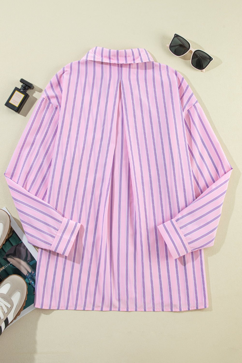 Pink Stripe Chest Pocket Casual Shirt Tops/Blouses & Shirts Best In Stock Bravada Fashion