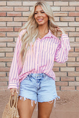 Pink Stripe Chest Pocket Casual Shirt Tops/Blouses & Shirts Best In Stock Bravada Fashion