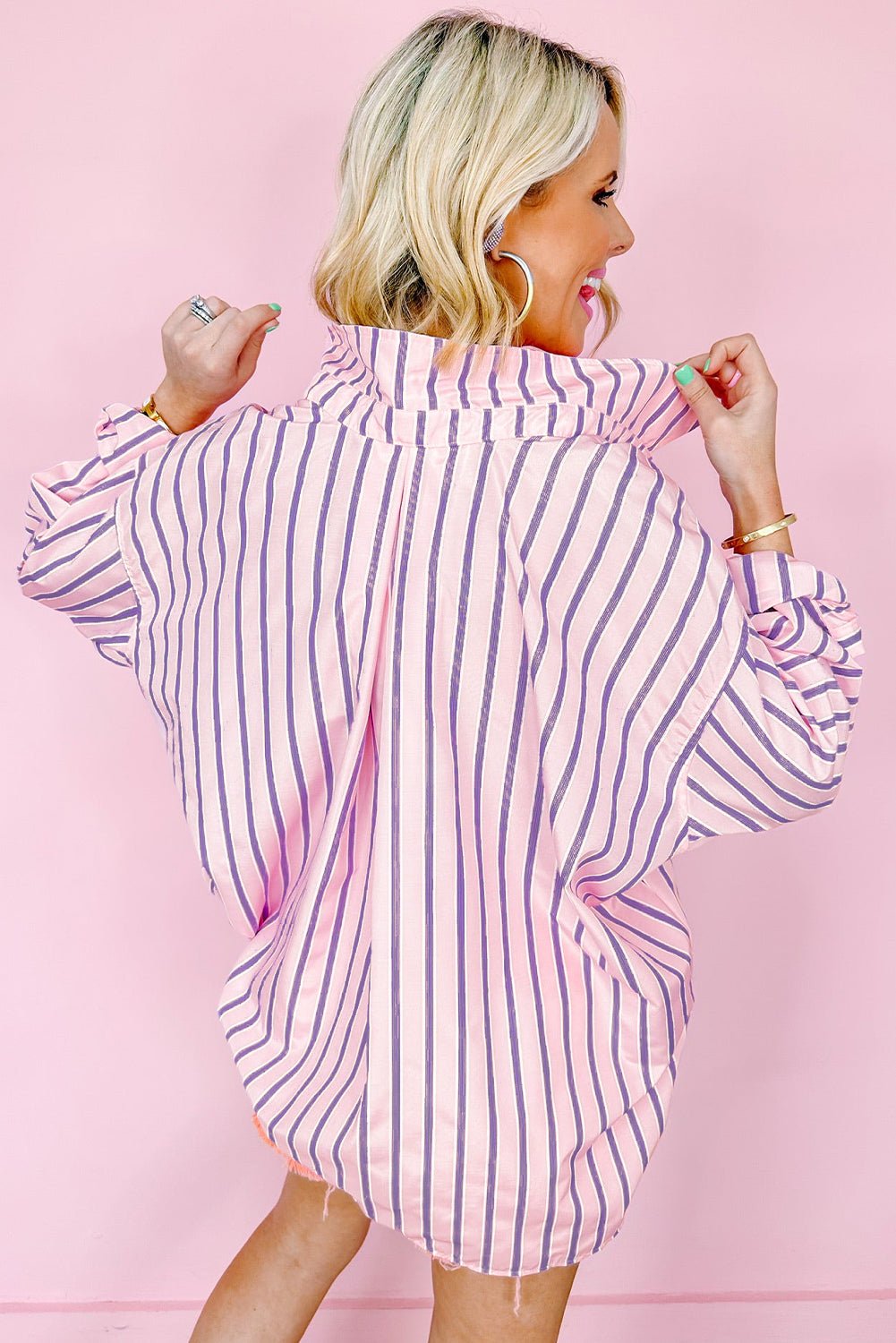 Pink Stripe Chest Pocket Casual Shirt Tops/Blouses & Shirts Best In Stock Bravada Fashion