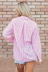 Pink Stripe Chest Pocket Casual Shirt Tops/Blouses & Shirts Best In Stock Bravada Fashion