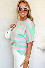 Pink Stripe Color block Cotton Tee Tops/Tops & Tees Best In Stock Bravada Fashion