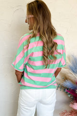 Pink Stripe Color block Cotton Tee Tops/Tops & Tees Best In Stock Bravada Fashion