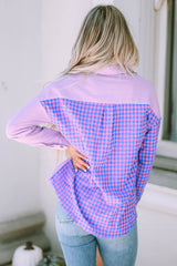 Purple Mixed Plaid Button Down Long Sleeve Chest Pocket Shirt Tops/Blouses & Shirts Channel0 Bravada Fashion