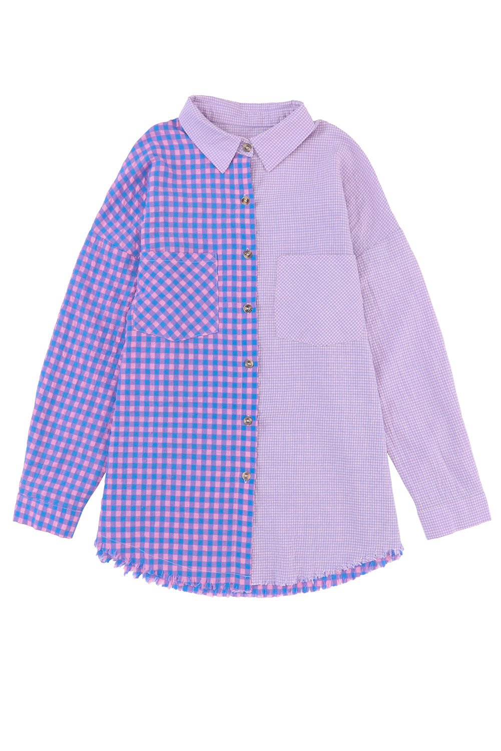 Purple Mixed Plaid Button Down Long Sleeve Chest Pocket Shirt Tops/Blouses & Shirts Channel0 Bravada Fashion