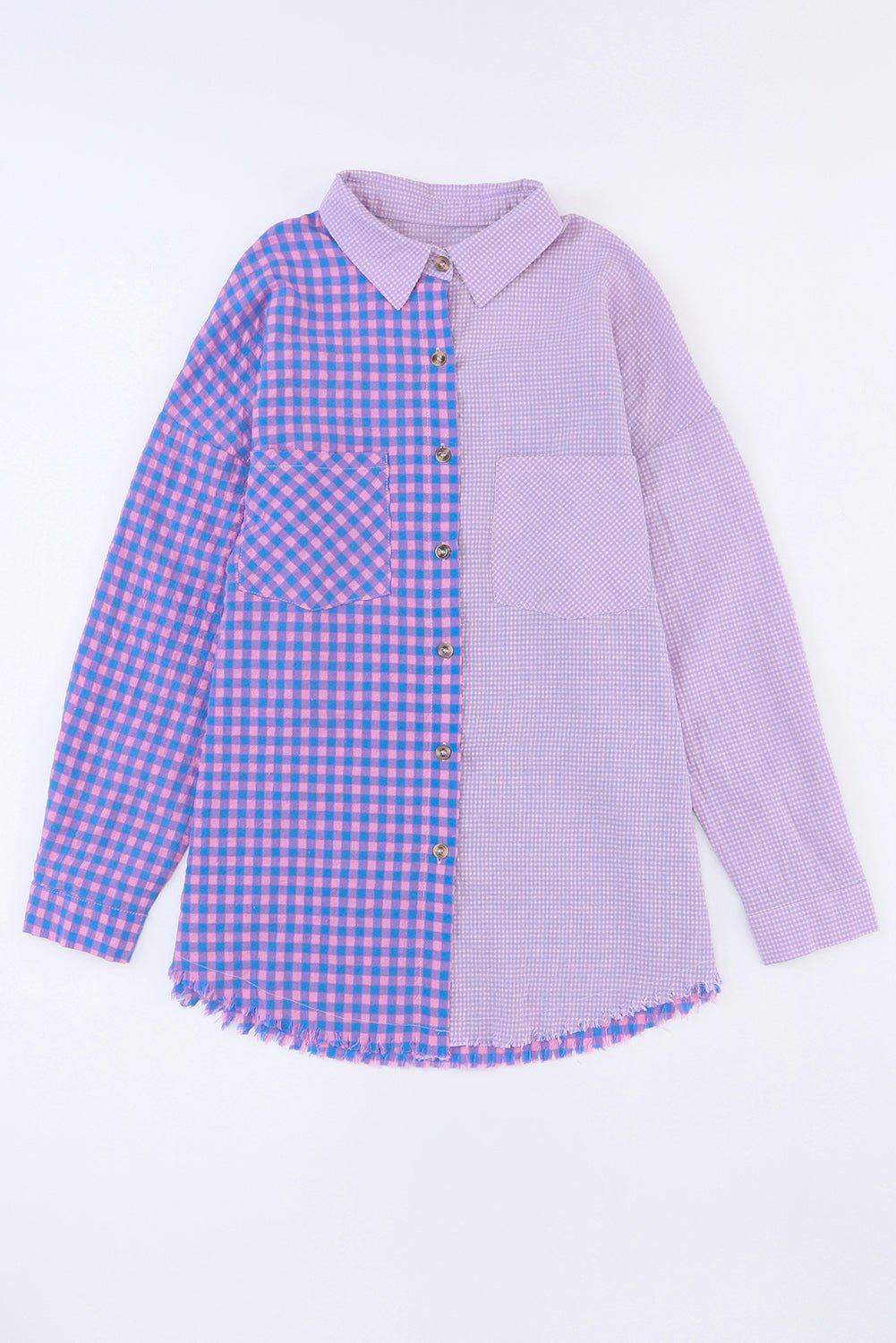 Purple Mixed Plaid Button Down Long Sleeve Chest Pocket Shirt Tops/Blouses & Shirts Channel0 Bravada Fashion