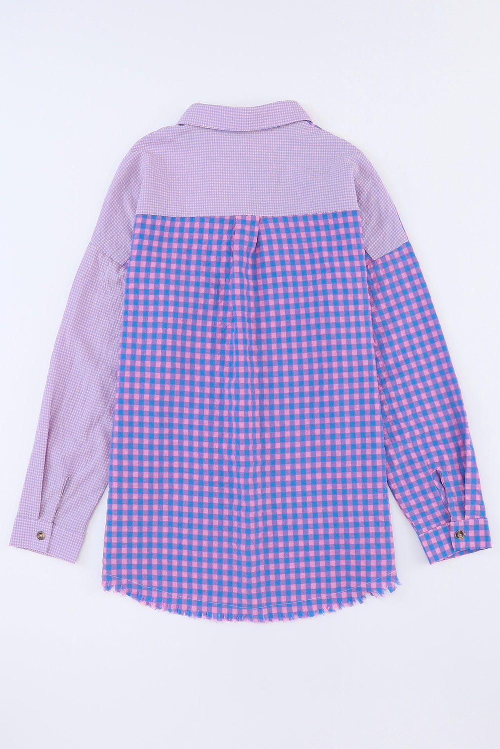 Purple Mixed Plaid Button Down Long Sleeve Chest Pocket Shirt Tops/Blouses & Shirts Channel0 Bravada Fashion