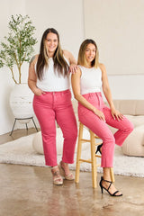 RFM Crop Dylan Full Size Tummy Control High Waist Raw Hem Jeans Pants Color Fashion Bravada
